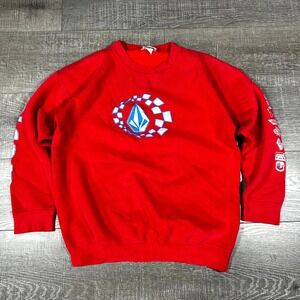 VTG 90s Volcom‎ Sweatshirt Men's M Red Pullover Retro Streetwear Outdoor Casual